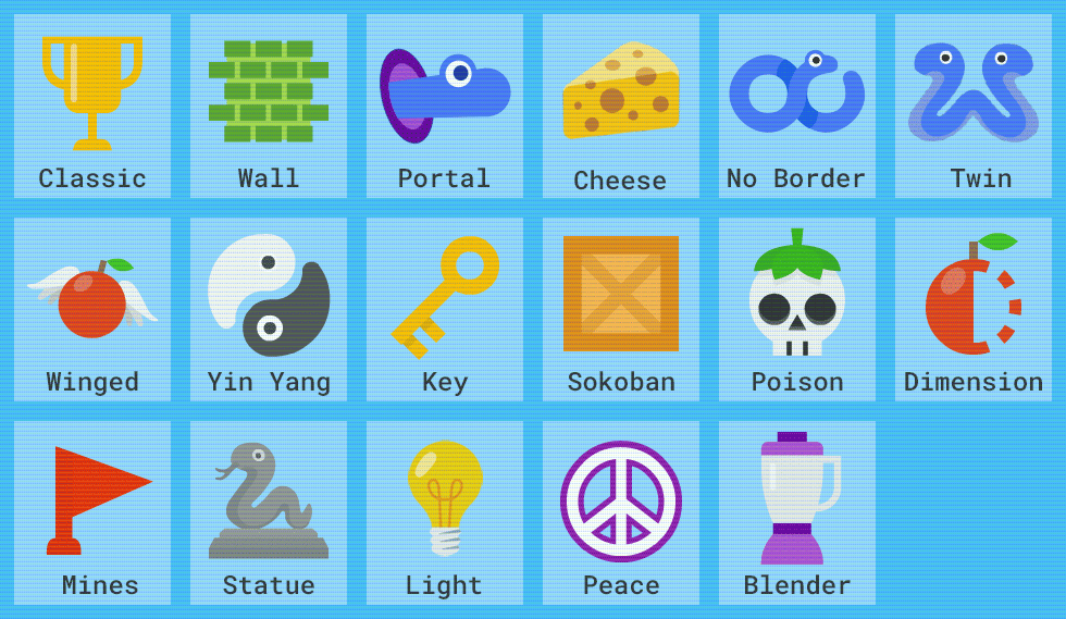 An overview of all the different modes you can pick in the snake game